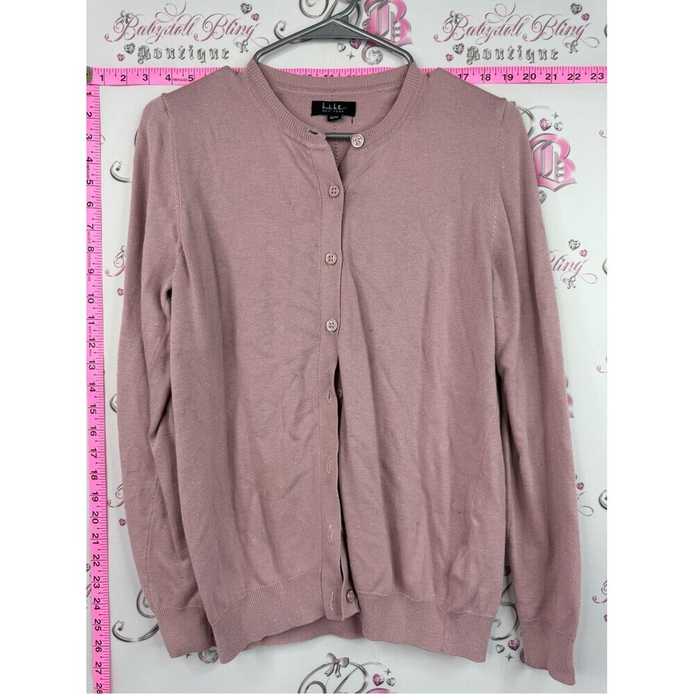 Nicole miller sparkly Classic Crewneck Button-Front Cardigan in Dusty Rose